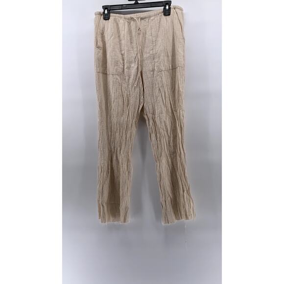 ZARA Women's Beige Textured Relaxed-Fit Straight-Leg Casual Pull-On Pant SZ M - Picture 1 of 11